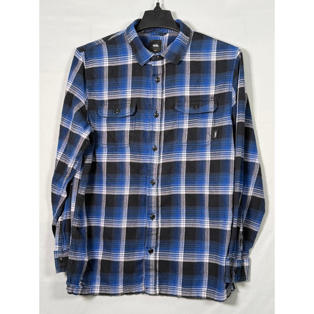 Vans Classic Fit Plaid Flannel Shirt Blue Black White Men's Lg‎ Embroidered Bird